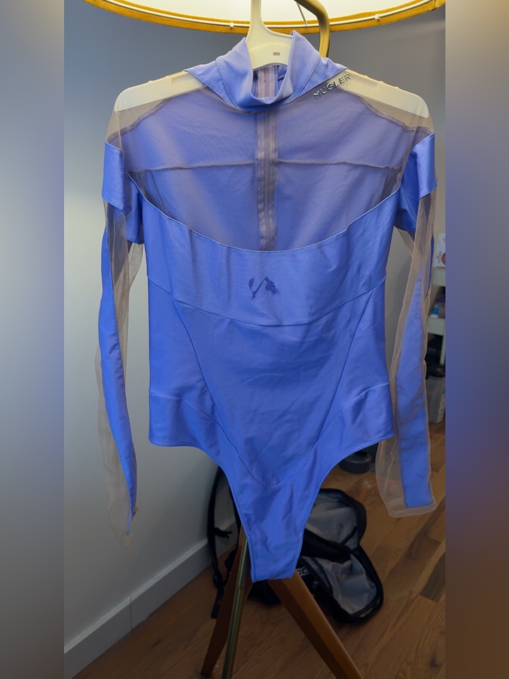 Periwinkle Sheer-Panel Bodysuit